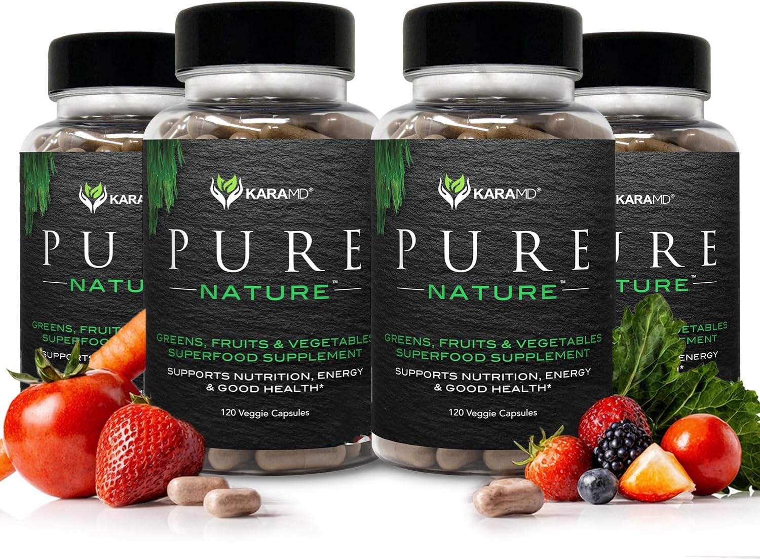 KaraMD Pure Nature | Greens, Fruit and Veggies Supplement | Wholefood Multivitamin & Antioxidants | 20 Fruits and Vegetables Supplements for Energy & Digestion | Gluten free & Vegan Friendly (4-pack) - görsel 1