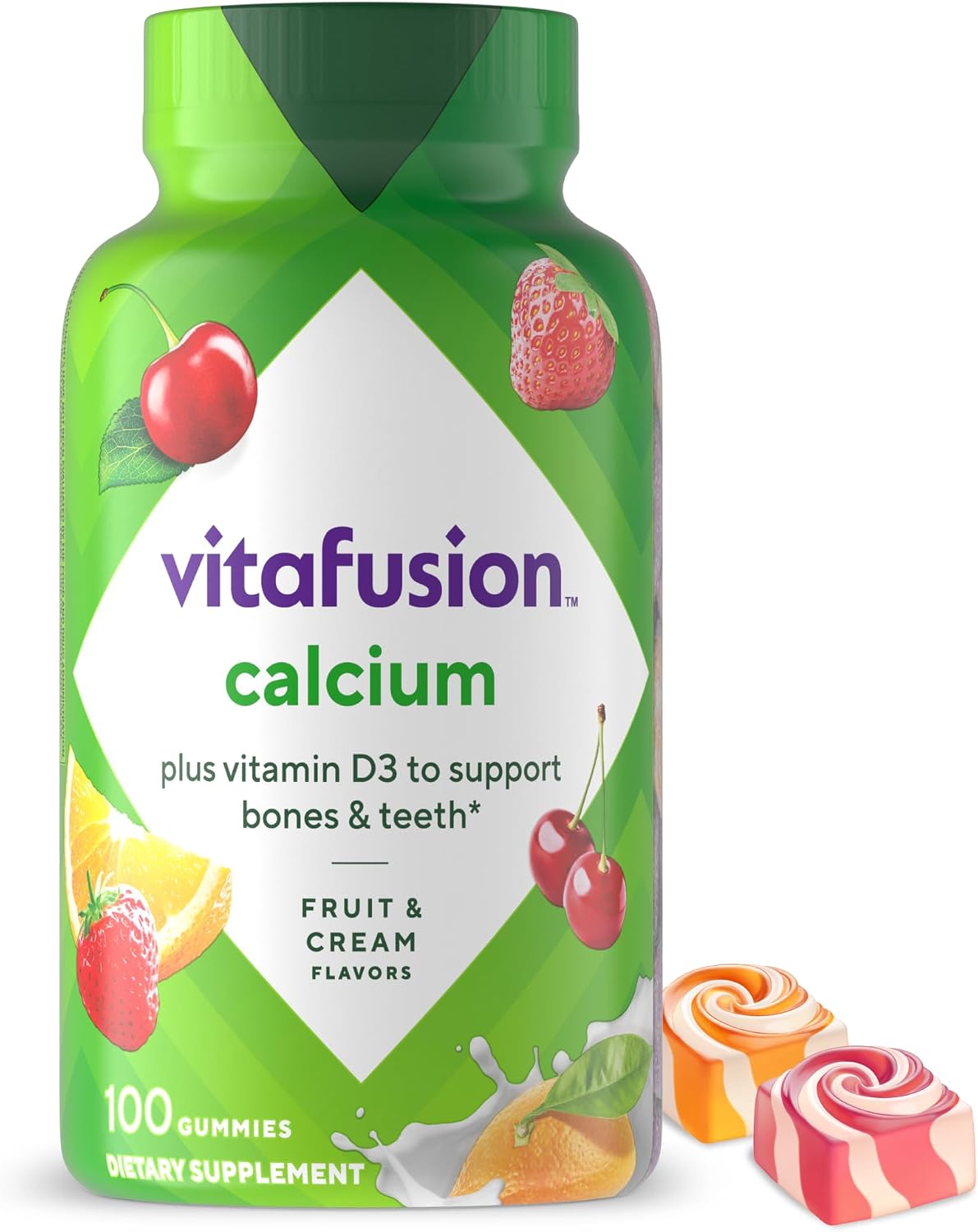 vitafusion Chewable Calcium Gummy Vitamins for Bone and Teeth Support, Fruit and Cream Flavour, 100 Count - görsel 1