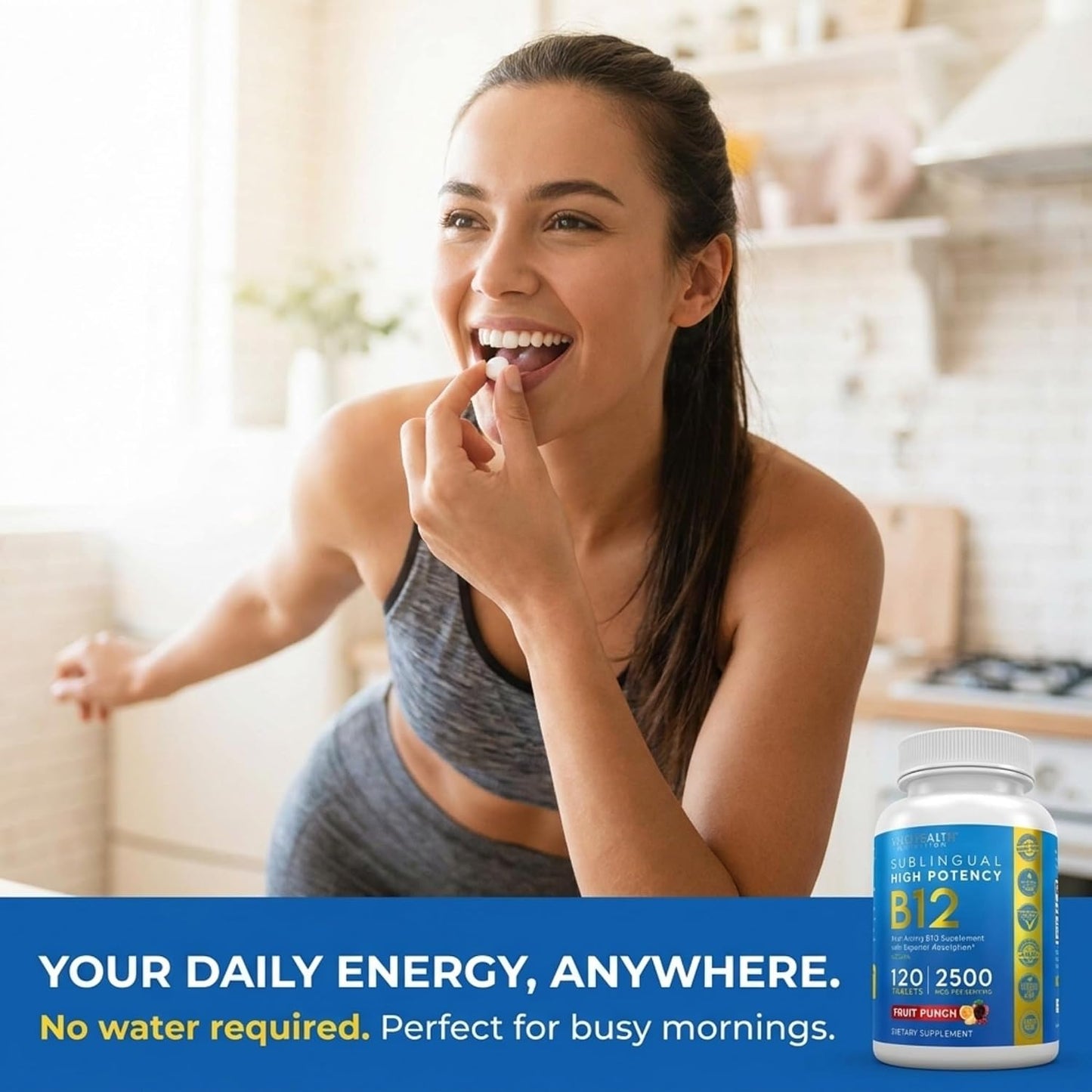 Energy Boosting Vitamin B12 Sublingual | Quick Dissolve Vegan B-12 with Methylcobalamin, 120 Fruit Punch Tablets - görsel 4