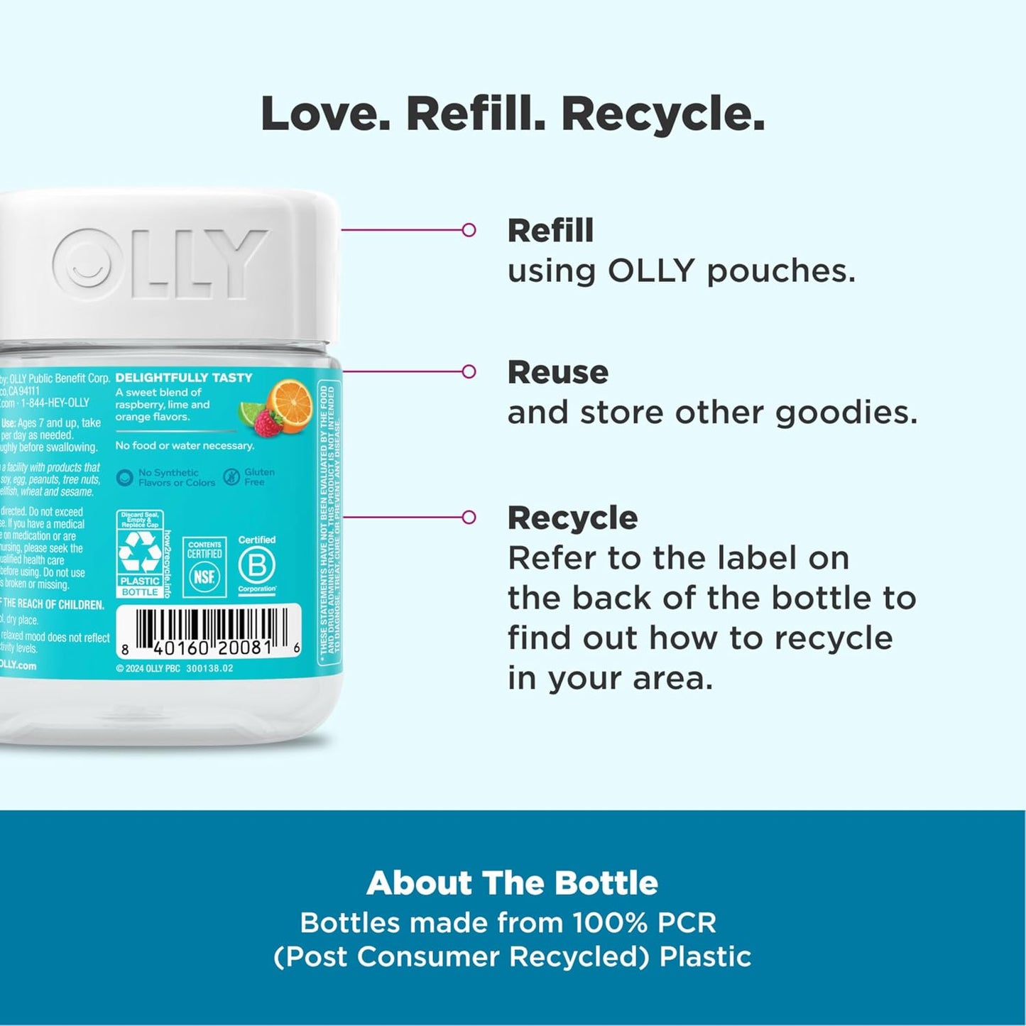 OLLY Kids Chillax Gummy - Magnesium, L-Theanine & Lemon Balm - Calm Mood Support - Sherbet Flavoured - 50 Gummies - görsel 4