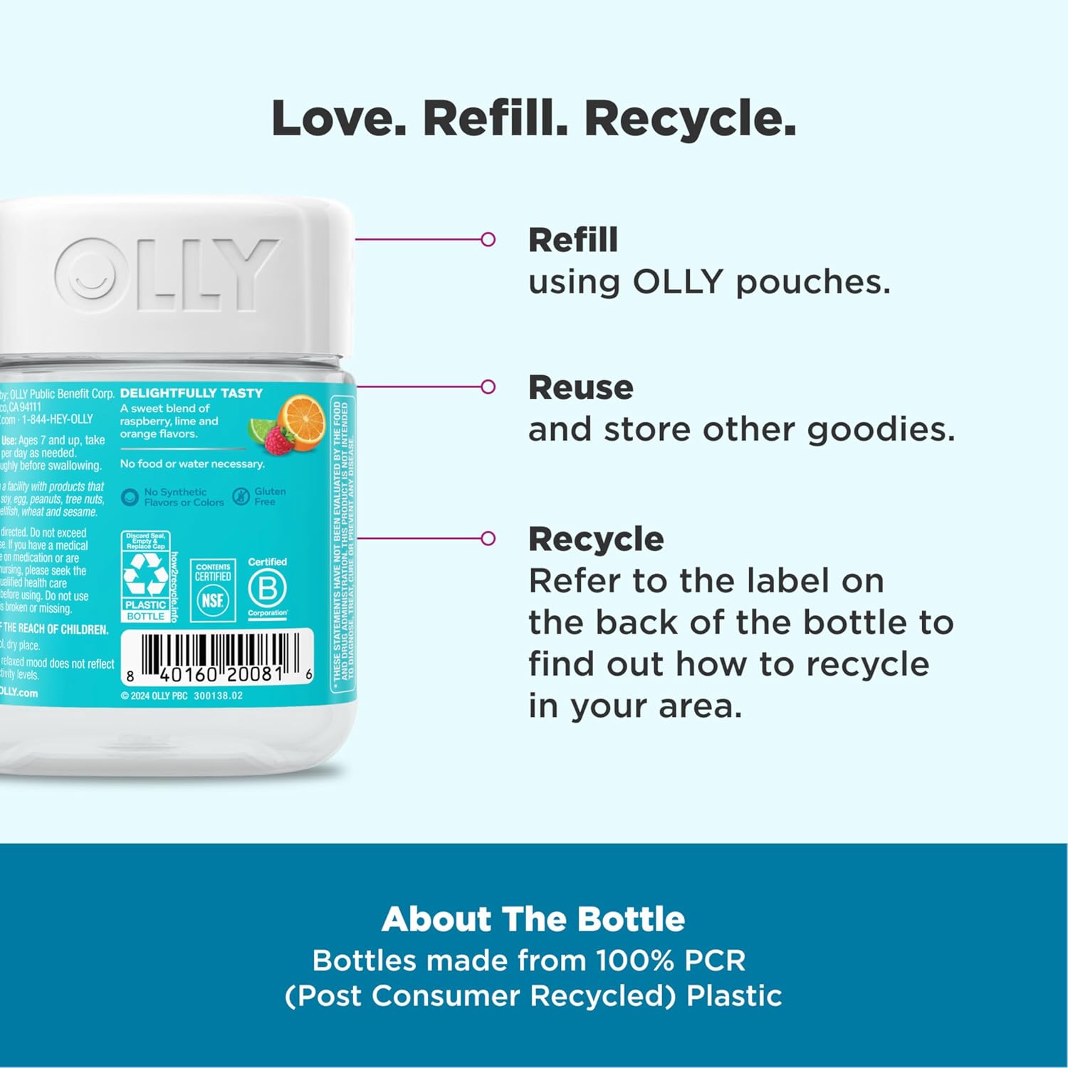 OLLY Kids Chillax Gummy - Magnesium, L-Theanine & Lemon Balm - Calm Mood Support - Sherbet Flavoured - 50 Gummies - görsel 4