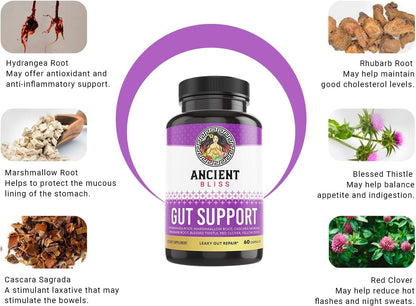 Ancient Bliss Leaky Gut Supplement – L-Glutamine Capsules with Blessed Thistle & Hydrangea Root – Vegan, Non-GM – 60 Capsules