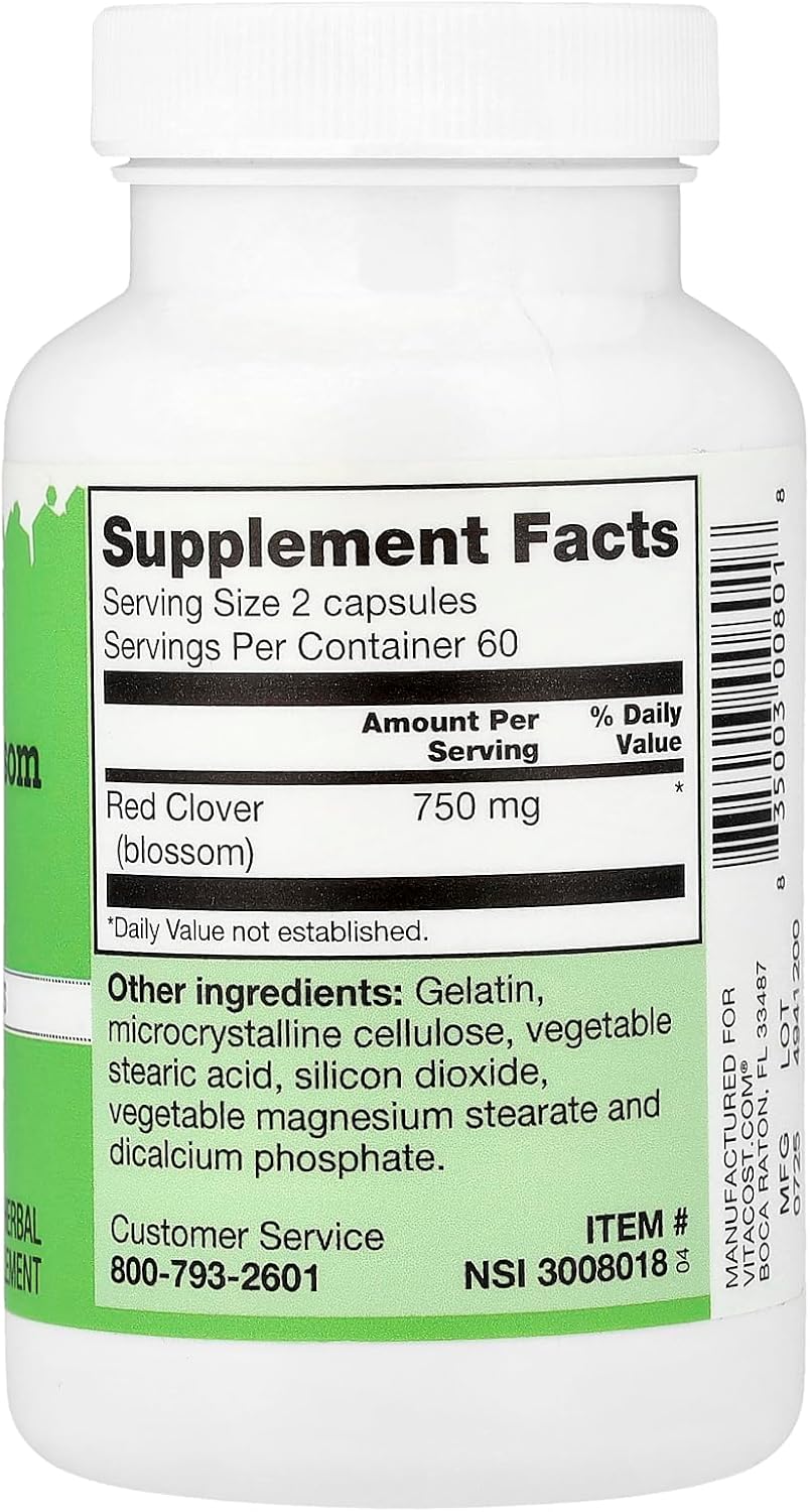 Vitacost Red Clover Blossom - 750 mg per Serving - 120 Capsules - görsel 2
