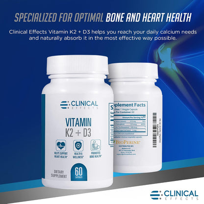 Clinical Effects Vitamin K2 + D3 with Bioperine Black Pepper Extract - 3 Pack