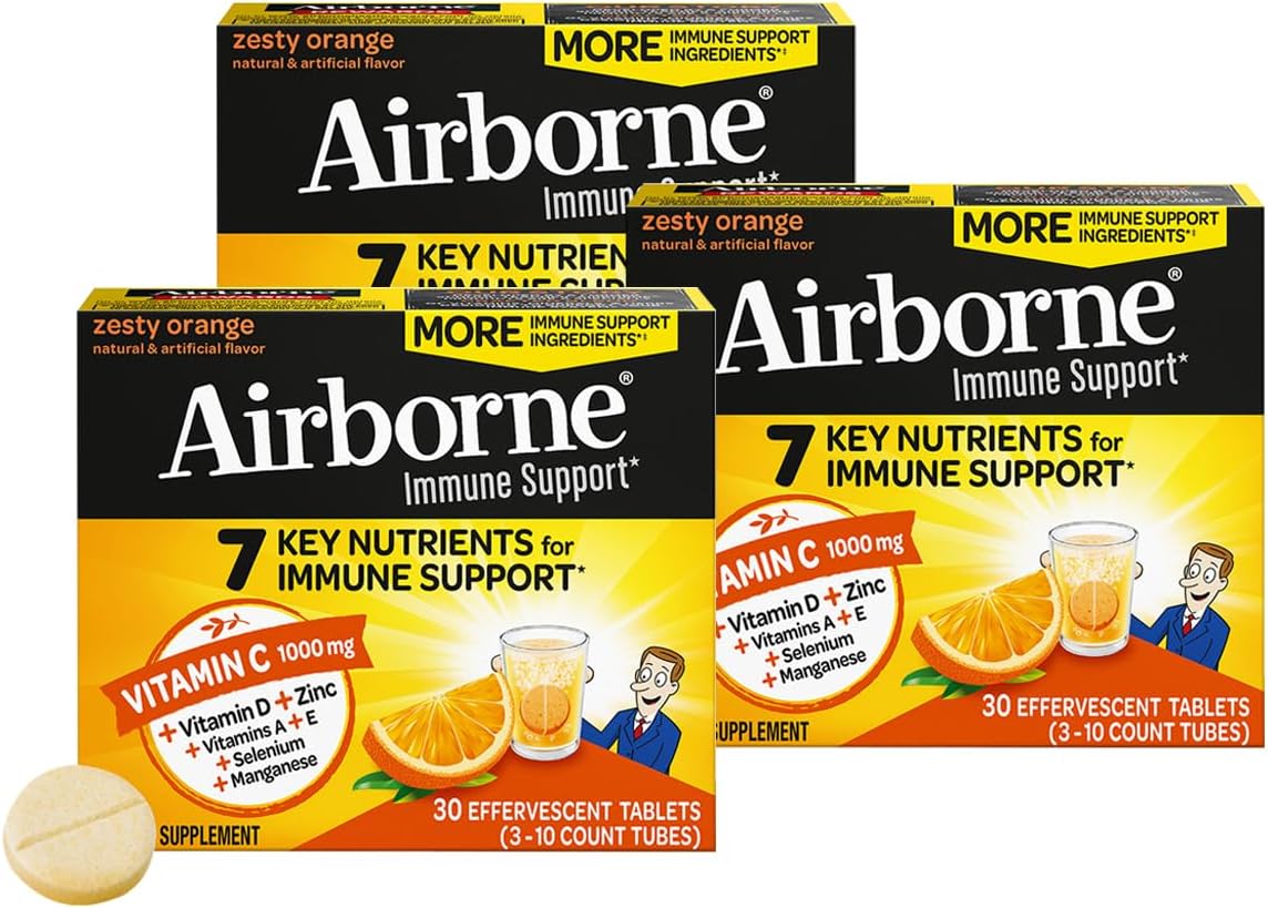 Airborne 750mg Vitamin C Immune Support Supplement Gummies for Adults, Zesty Orange Flavour, Gluten free Crafted Blend with Powerful Antioxidants Vitamins A C & E, 63 Gummies (2 Pack) - görsel 8