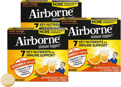 Airborne 750mg Vitamin C Immune Support Supplement Gummies for Adults, Zesty Orange Flavour, Gluten free Crafted Blend with Powerful Antioxidants Vitamins A C & E, 63 Gummies (2 Pack)