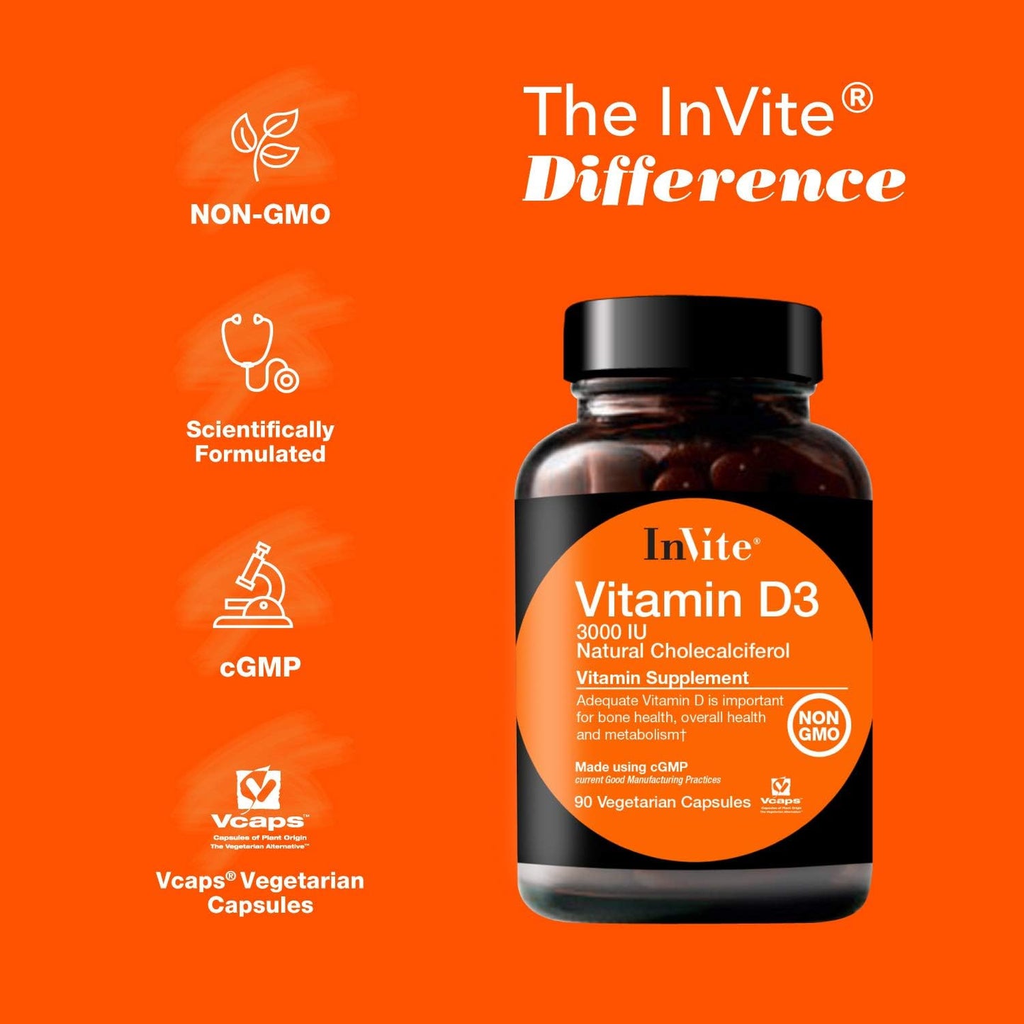 Invite Health Vitamin D3 3000 IU – 90 Vegetarian Capsules - görsel 4
