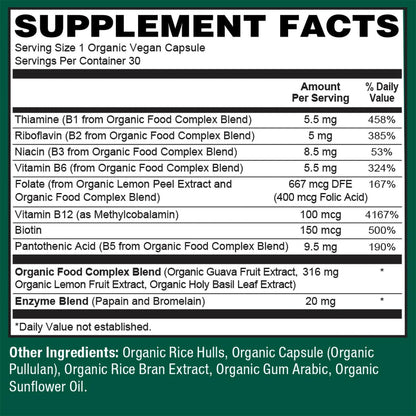 PlantFusion Organic Vitamin B-Complex, Vegan Wholefood Supplement for Energy & Metabolism, Methylated B12, Guava, Lemon & – Image 5