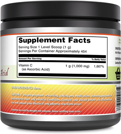 Amazing Formulas Vitamin C Powder Supplement - Unflavoured Ascorbic Acid - 1 Gram per Serve - Non-GM, Gluten free - 454 g