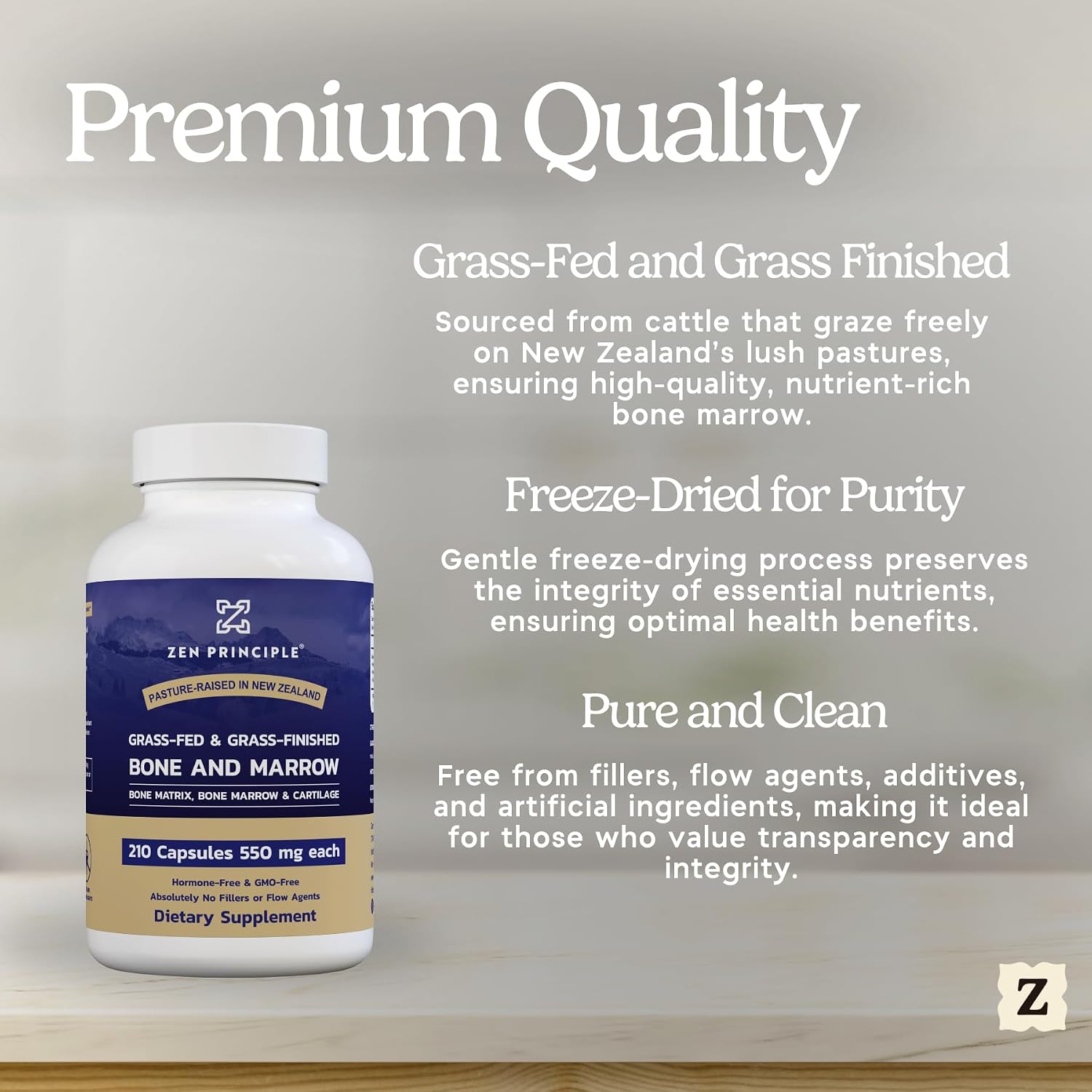 Zen Principle Grass Fed Beef Bone Marrow Supplement, 3300mg - Skin, Oral Health, and Joint Support (210 Capsules) - görsel 5