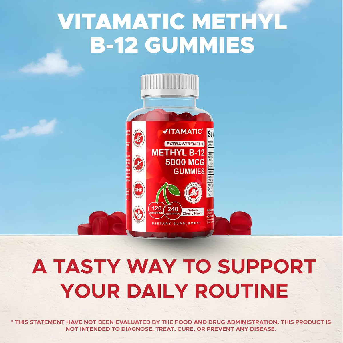 Vitamatic Extra Strength Vitamin B12 5000 – 240 gummies per bottle, a 240-day supply at one per day – Image 7
