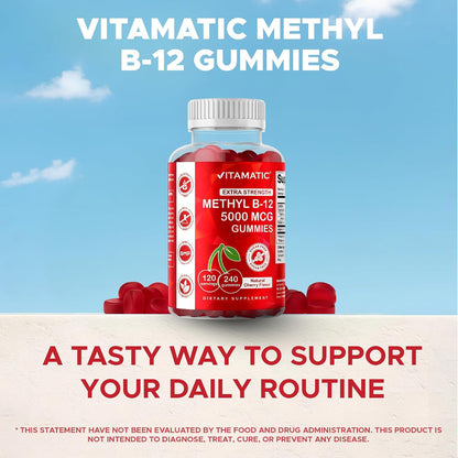 Vitamatic Extra Strength Vitamin B12 5000 – 240 gummies per bottle, a 240-day supply at one per day – Image 7