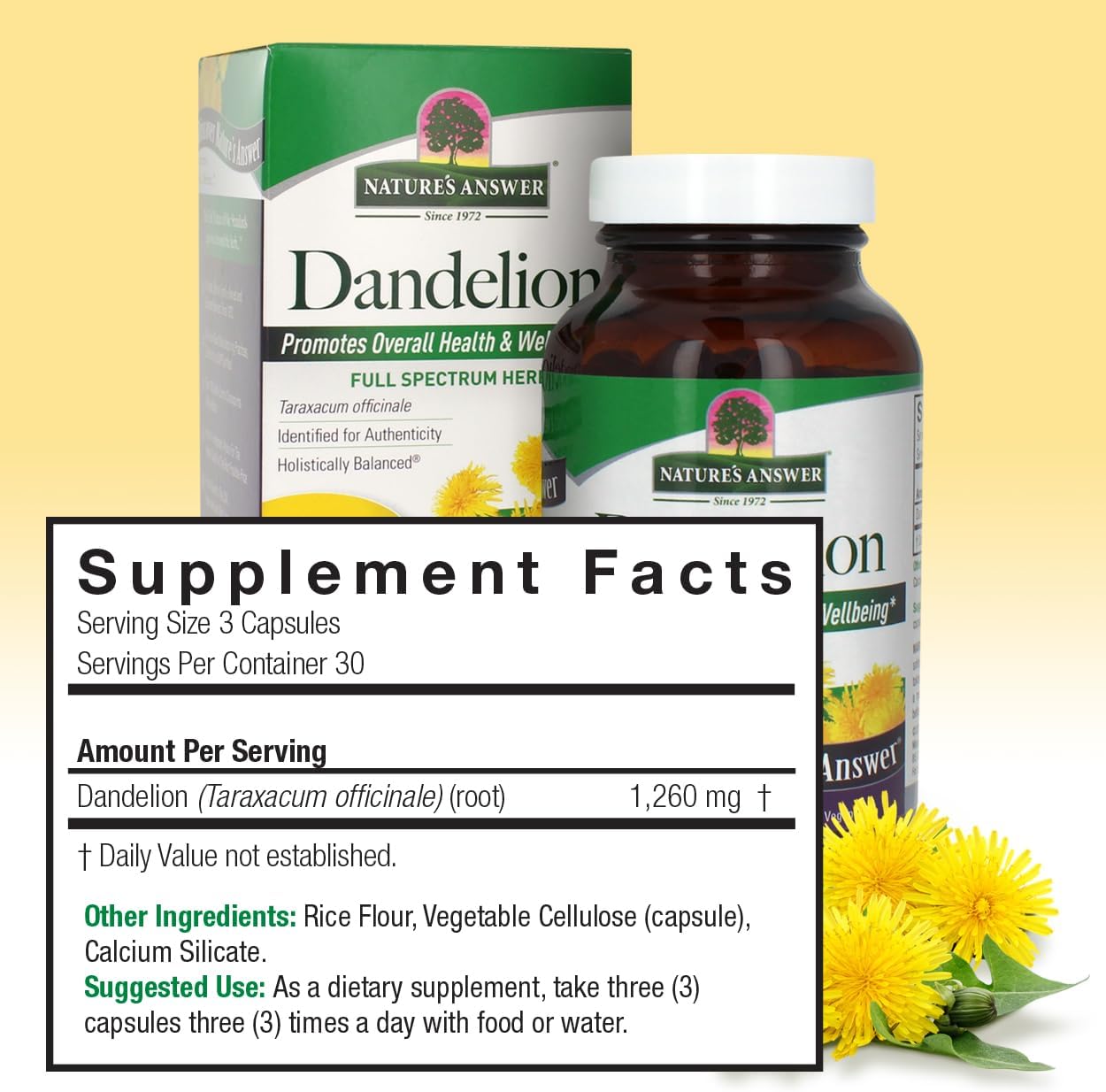 Nature's Answer Dandelion Root - 1,260 mg, 90 Vegetarian Capsules - Supports Healthy Liver Function & Detoxification - görsel 3