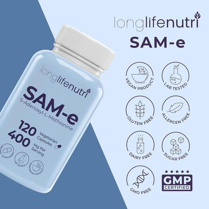 LongLifeNutri SAM-e 400mg – 120 Vegetarian Capsules – Image 7
