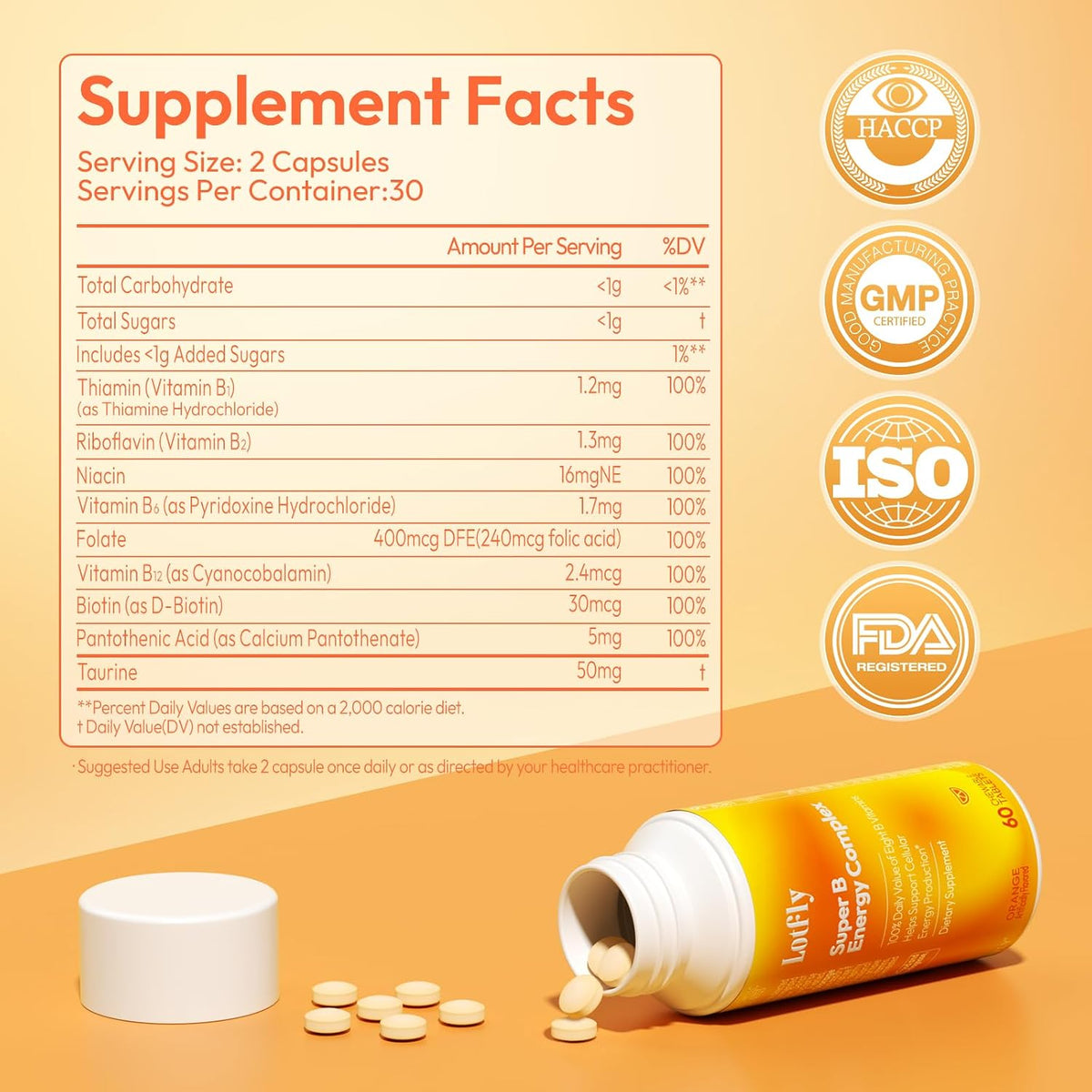 LOTFLY Vitamin B Complex – 120 Chewable Tablets with B1, B2, B3, B5, B6, B7, B9, B12 & Taurine – Image 9