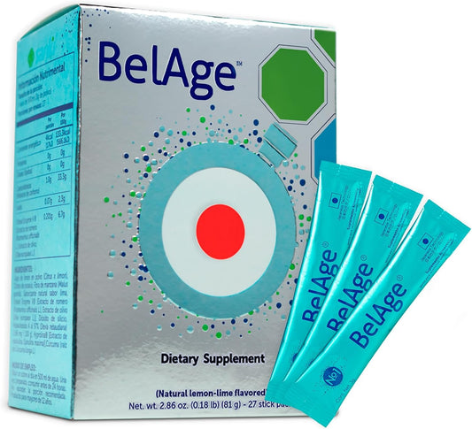 BelAge Dietary Supplement – Antioxidant Powder with Hyproline and Postbiotics, 27 Sachets, Lemon-Lime Flavour – Image 1