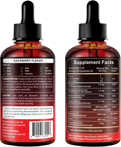 Vegan Vitamin B12 with B Complex 20 mg - Extra Strength for Men and Women's - Raspberry Liquid Drops | Made in Australia – Image 8