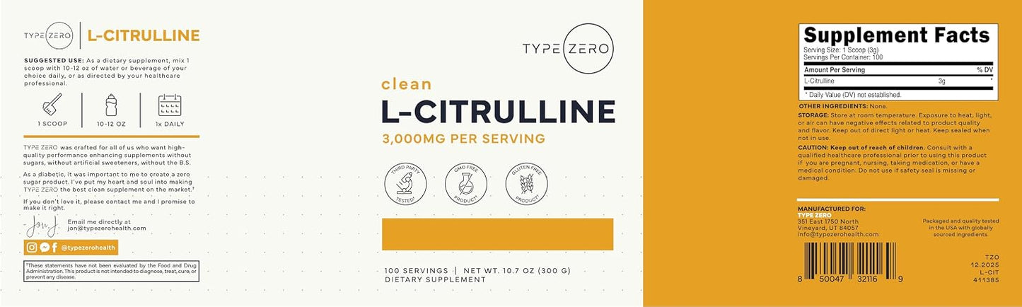 Type Zero L-Citrulline Base Powder, 3,000mg Per Serve – 100 Servings - görsel 5