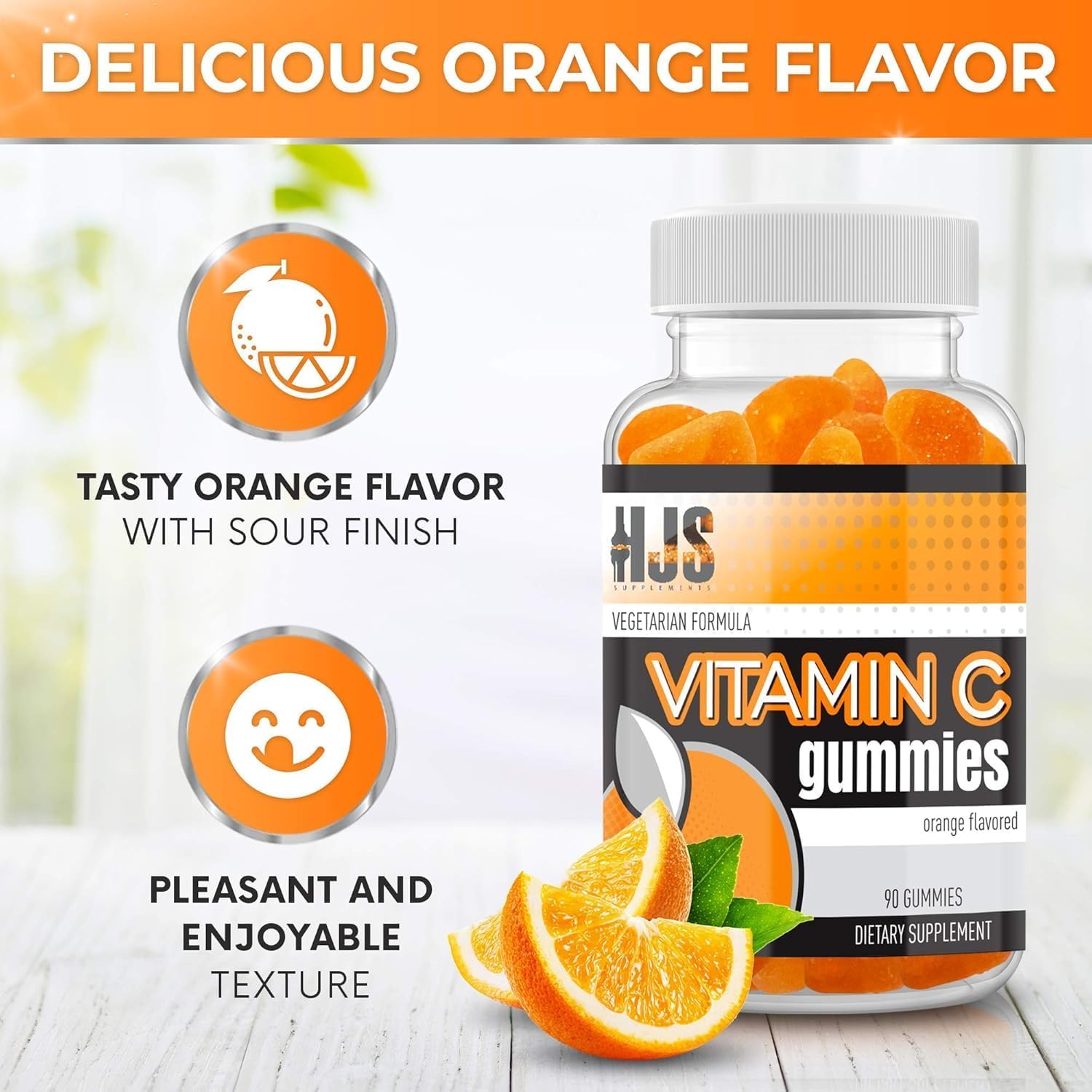HJS Supplements Vitamin C Gummies - Orange Flavoured, 1000mg, 90 Count - görsel 2