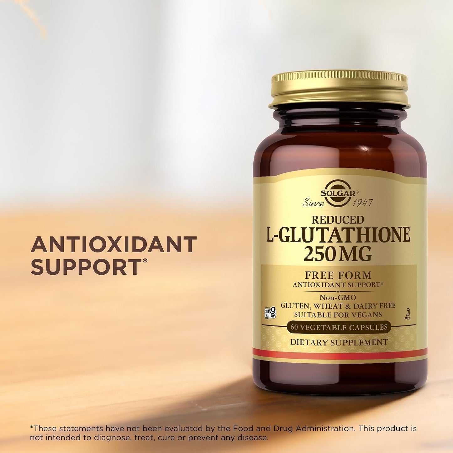 Solgar Reduced L-Glutathione 250 mg - 60 Vegetable Capsules - Antioxidant Support - Non-GM, Vegan, Gluten free, Dairy-free, Kosher - 60 servings - görsel 5