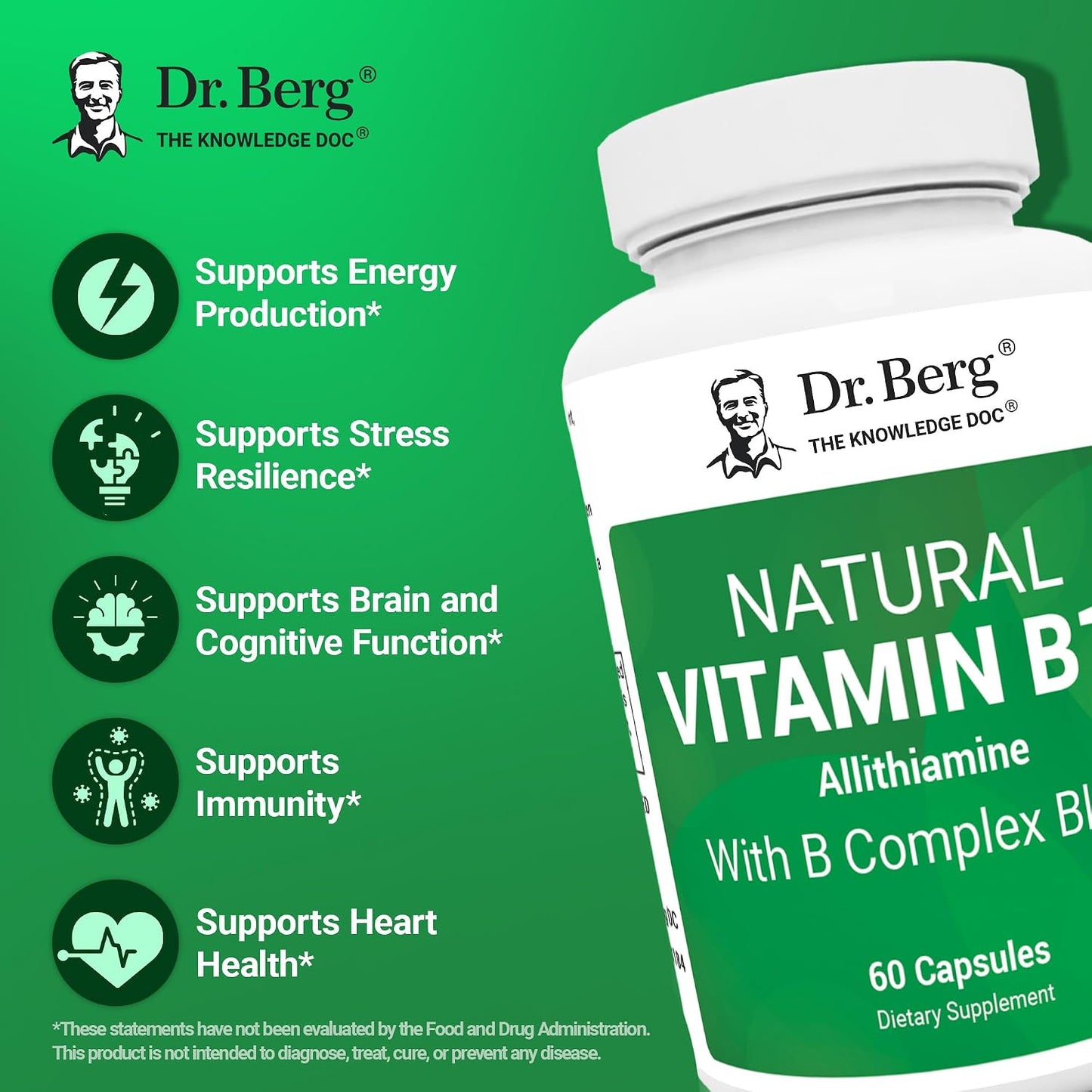Dr. Berg Natural Vitamin B1, B6, B12 Complex with Allithiamine and Magnesium – 60 Capsules - görsel 3