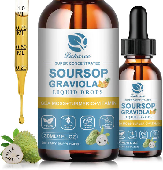 (2 Pack) Soursop Graviola Leaf Extract Liquid Drop Plus Pure Botanical Sea Moss for Cell Support & Regeneration, Immunity and Gut Health, Soursop Bitters Liquid – Full Texture, Pineapple Flavour, 30 mL