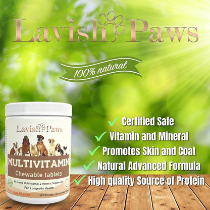 Lavish Paws All in One Multivitamin for Dogs - All Natural, Salmon Flavoured, 350 Tablets