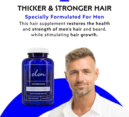 Elon Matrix Man - Hair Growth Vitamins for Men – Saw Palmetto & Biotin Advanced Formula – 60 Day Supply – Supports Healthy Beard Growth – 120 Capsules