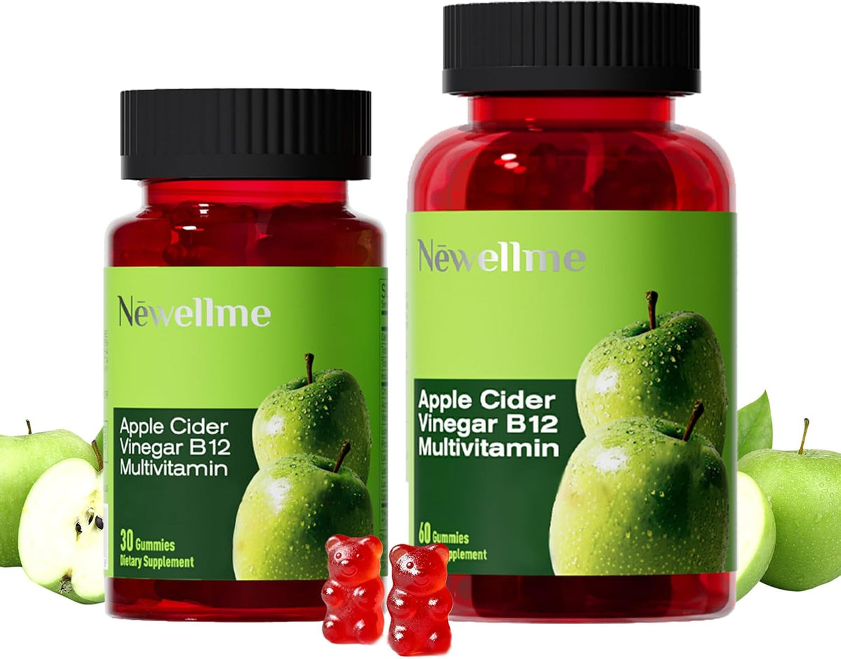 NEWELLME ACV Gummies with The Mother & B12 – Sugar-free, Great-Tasting Vegan Gummies for Digestion, Metabolism & Daily – Image 1