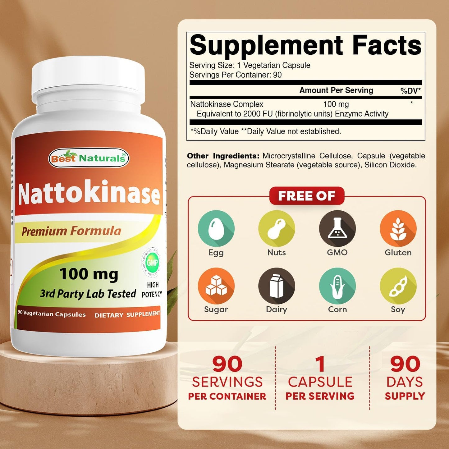 Best Naturals Nattokinase 2000 FU, 100 mg, 90 Vegetarian Capsules - görsel 2