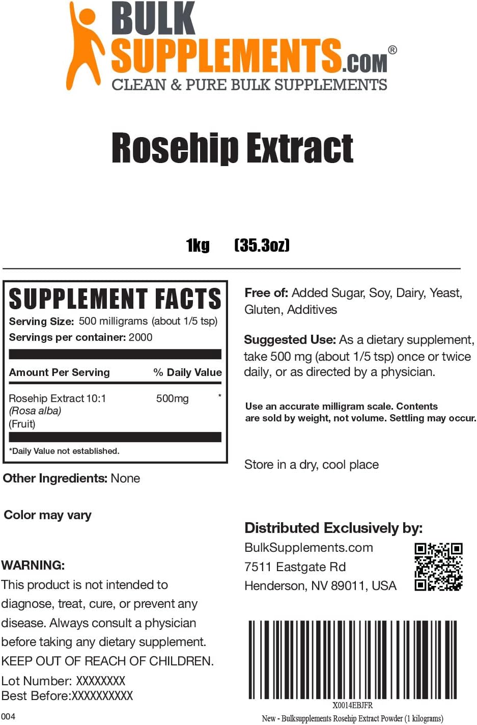 BulkSupplements Rosehip Extract Powder - 500mg per Serving, 5kg Bulk - görsel 2