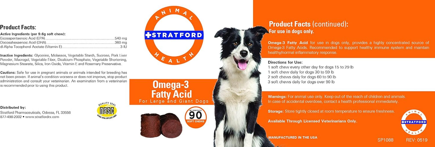 Pharmaceuticals EZ Chew Omega-3 Fatty Acid Soft Chew Max Strength - Dog Omega-3 Supplement - Soft Chew Treats with Fish Oil for Dogs - Large and Giant Dogs - 90 Soft Chews - görsel 1