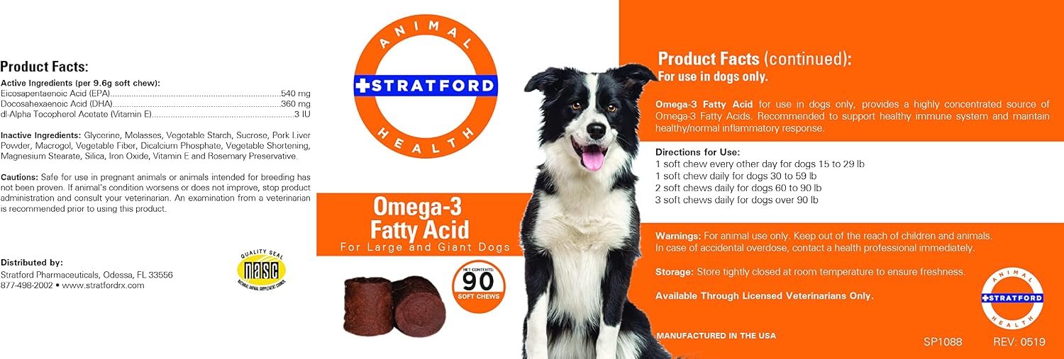 Pharmaceuticals EZ Chew Omega-3 Fatty Acid Soft Chew Max Strength - Dog Omega-3 Supplement - Soft Chew Treats with Fish Oil for Dogs - Large and Giant Dogs - 90 Soft Chews - görsel 1