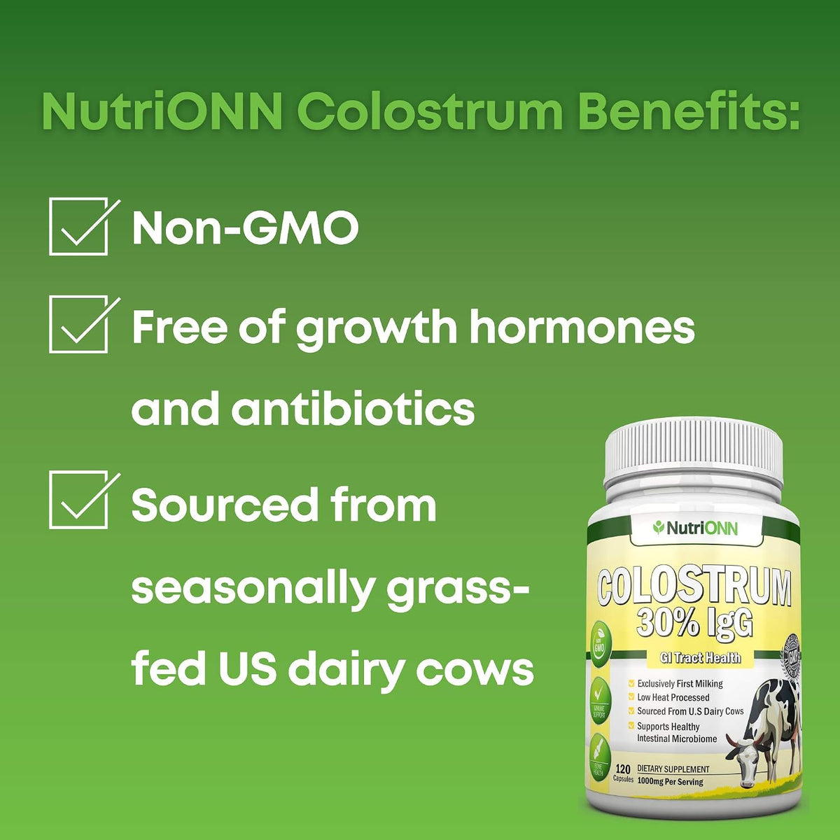NutriONN Colostrum 1000mg - 120 Capsules | 30% IgG | Non-GM | First Milking Bovine Colostrum – Image 7