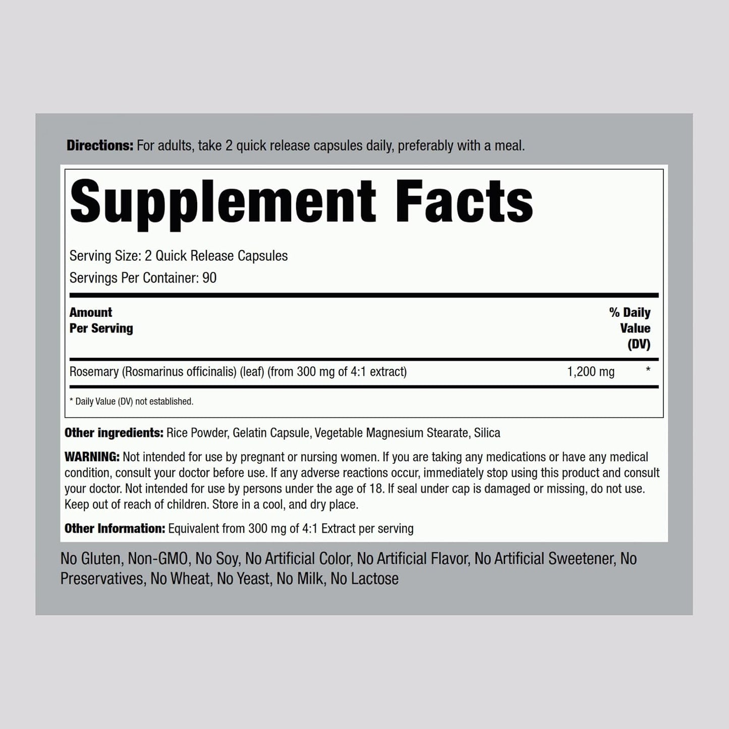 Piping Rock Rosemary Leaves | 180 Capsules | Herb Leaf Extract Supplement | Non-GM, Gluten free - görsel 2