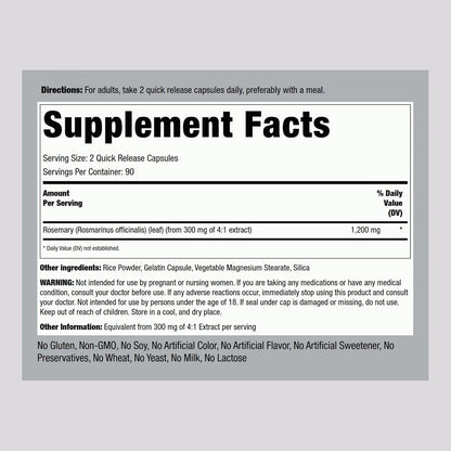 Piping Rock Rosemary Leaves | 180 Capsules | Herb Leaf Extract Supplement | Non-GM, Gluten free