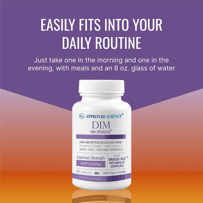 Approved Science DIM - Estrogen Metabolism Support - DIM, Broccoli Sprout, Mustard Seed, Calcium, BioPerine - Vegan - 360 Capsules