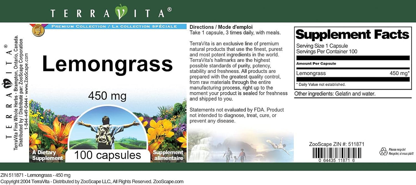 Terravita Lemongrass 450 mg Capsules - 3 Pack (300 Capsules) - görsel 4