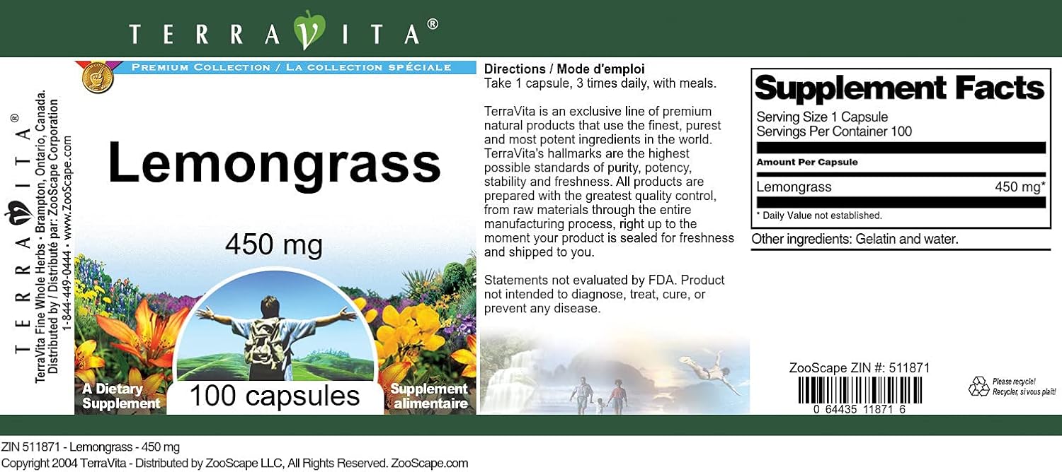 Terravita Lemongrass 450 mg Capsules - 3 Pack (300 Capsules) - görsel 4