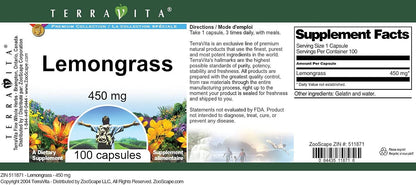 Terravita Lemongrass 450 mg Capsules - 3 Pack (300 Capsules)