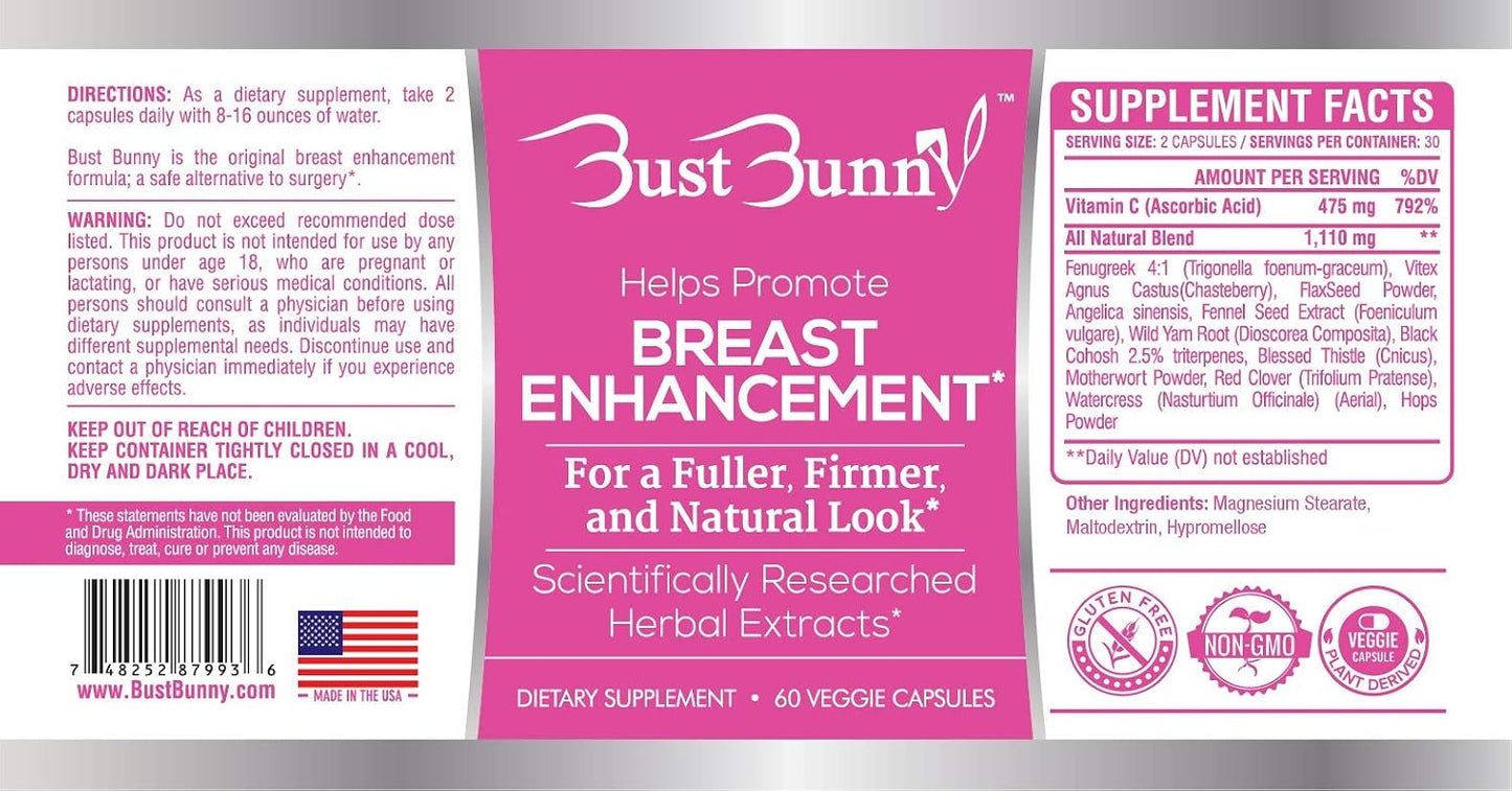 Bust Bunny Breast Enhancement Pills - Vegan, Non-GM, Gluten free - görsel 6