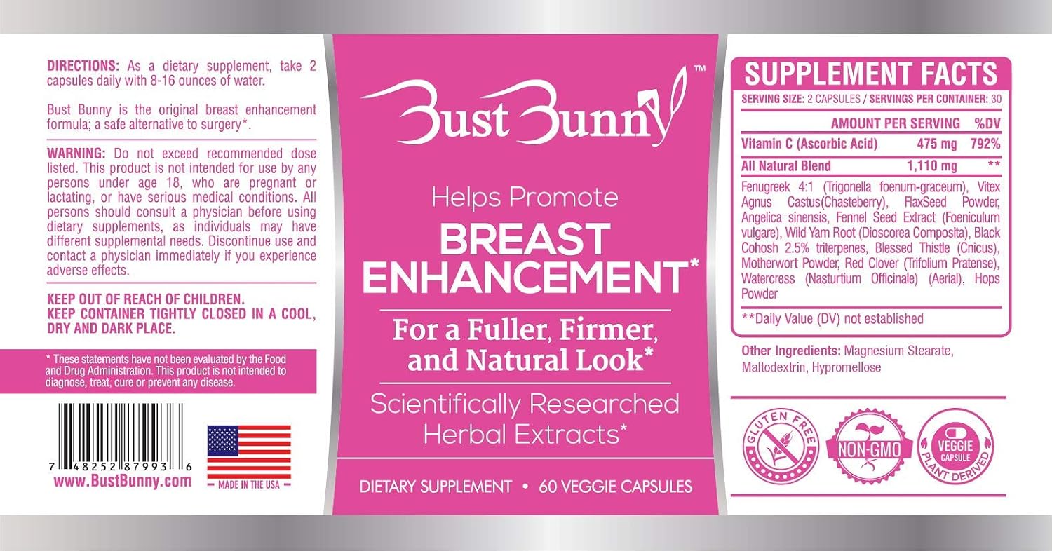 Bust Bunny Breast Enhancement Pills - Vegan, Non-GM, Gluten free - görsel 6