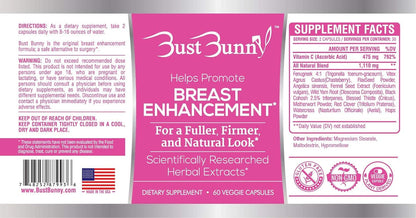 Bust Bunny Breast Enhancement Pills - Vegan, Non-GM, Gluten free