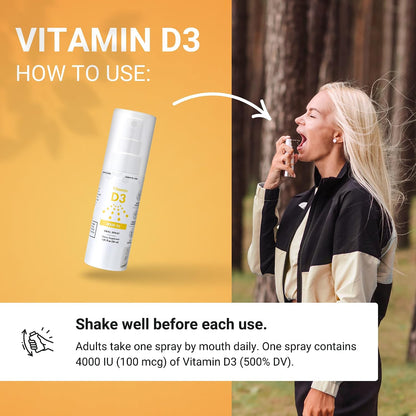 NorVita Vitamin D3 Spray 4000 IU - High Absorption Vegan Mouth Spray for Bone & Immune Support (30 ml, 215 Servings)