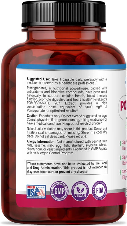 FineLand Pomegranate Extract 20:1 - 40% Ellagic Acid - Antioxidant Support - 120 Vegan Capsules – Image 9