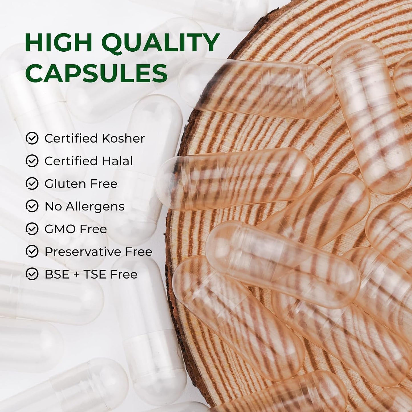 Vegan Size 0 Separated Capsules Empty Pill Caps Plant Based Clear (1,000 Caps + 1,000 Bodies) - görsel 3