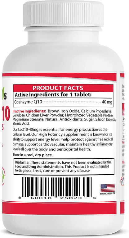 Coenzyme Q10 High Potency 40mg Ubiquinol for Dogs (120 Tablets) - Made in USA