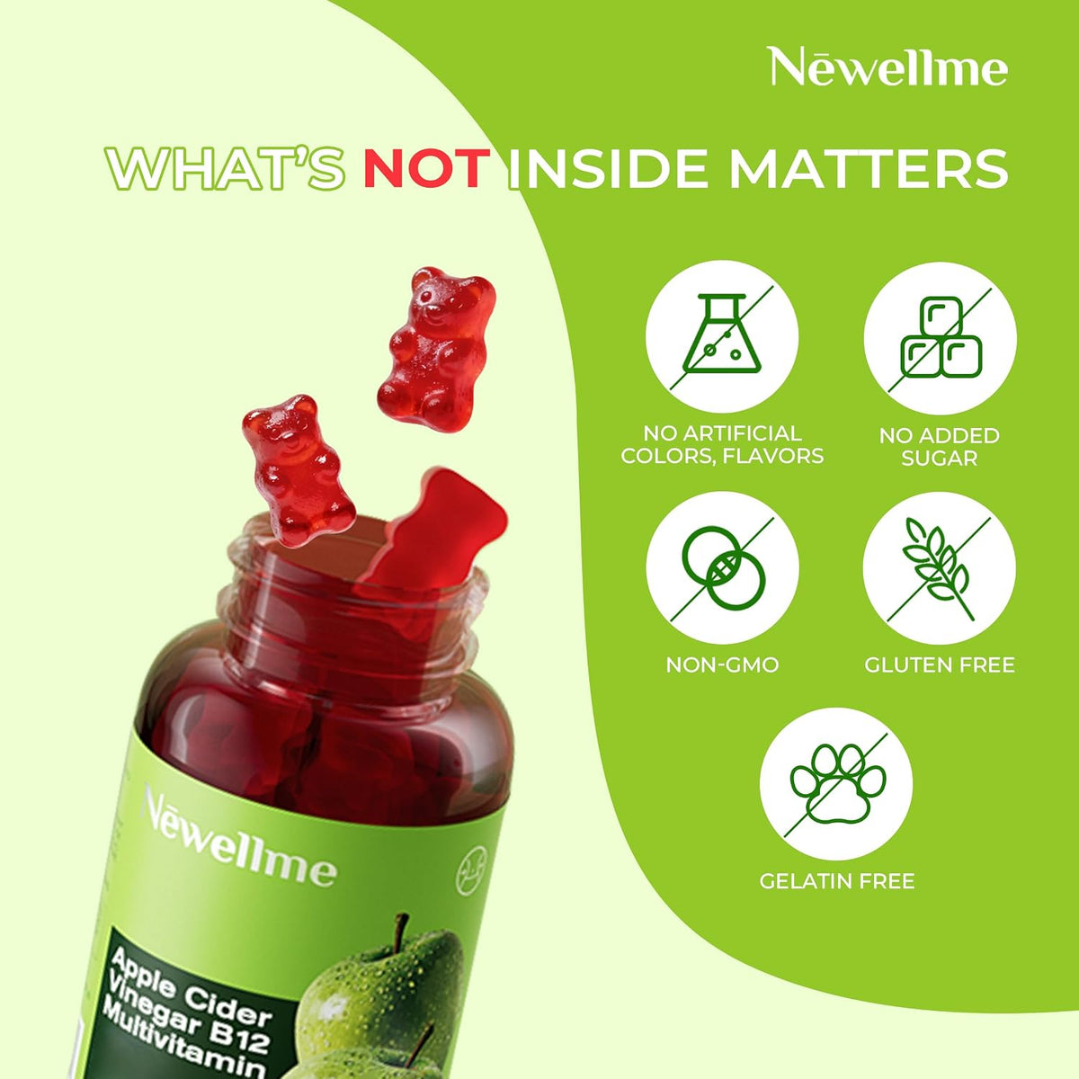 NEWELLME ACV Gummies with The Mother & B12 – Sugar-free, Great-Tasting Vegan Gummies for Digestion, Metabolism & Daily – Image 4