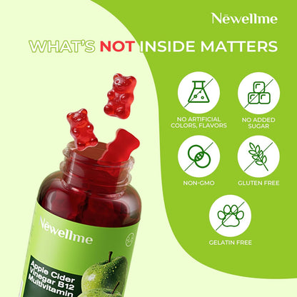NEWELLME ACV Gummies with The Mother & B12 – Sugar-free, Great-Tasting Vegan Gummies for Digestion, Metabolism & Daily – Image 4