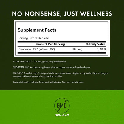Swanson Vitamin B2 (Riboflavin) 100 mg - 100 Capsules